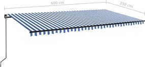 Kék és fehér kézzel kihúzható napellenző 600 x 350 cm
