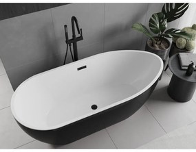 Mexen Eos, szabadon álló kád 150 x 75 cm, fehér-fekete, fekete matt túlfolyó, 52471507575-70