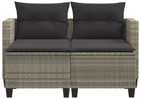 2 személyes világosszürke polyrattan kerti kanapé zsámolyokkal