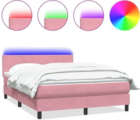 vidaXL rózsaszín bársony rugós és LED-es ágy matraccal 140x220 cm