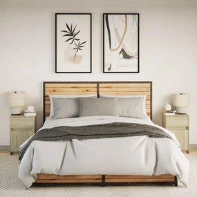 2 db sonoma tölgy színű szerelt fa éjjeliszekrény LED-fényekkel