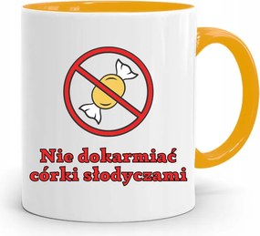 Sárga Bögre Lányomnak Ne Etesd Édességekkel, fényképes nyomattal