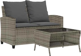 vidaXL 2 személyes szürke polyrattan kerti kanapé asztallal&párnával