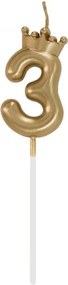 Arany Champagne Crown 3-as számgyertya, tortagyertya 6 cm