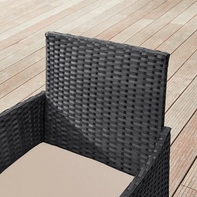 Kerti ülőgarnitúra, polyrattan, fekete és taupe, 58 x 49 x 85 cm