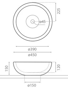 Bathco 00317 - PUKET ráültethető mosdó, Ø 45 cm, kőszínű/szürke