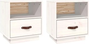 vidaXL 2 db fehér tömör fenyőfa éjjeliszekrény 40 x 34 x 45 cm