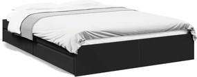 vidaXL fekete szerelt fa ágykeret fiókkal 150 x 200 cm