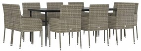 11 részes fekete-szürke polyrattan étkezőgarnitúra párnákkal