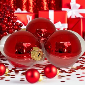 Red Shiny üveg karácsonyi gömb szett fényes piros 12*6cm