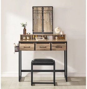 Sminkasztal puffal 28,6x42 cm FLORA barna/fekete