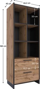 Nyitott polcos szekrény, wotan tölgy/fekete, AMONI 2S