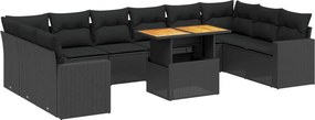 vidaXL 11 részes fekete polyrattan kerti ülőgarnitúra párnákkal
