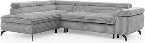 Világosszürke kordbársony sarokkanapé (bal oldali-L alakú) Marbeya – Ropez