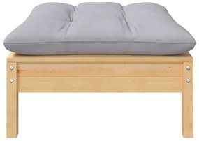 vidaXL tömör fenyőfa kerti lábzsámoly szürke párnával