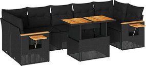vidaXL 8 részes fekete polyrattan akácfa kerti ülőgarnitúra párnákkal