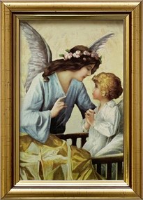 Vászonkép 18x13 Őrangyal Arany Angyal Díszített Fa Keret