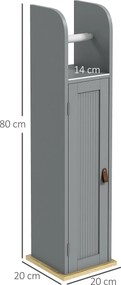 kleankin Fürdőszobai Szekrény WC Papírtartóval és Állítható Polcokkal 20 x 20 x 80 cm Szürke | Aosom