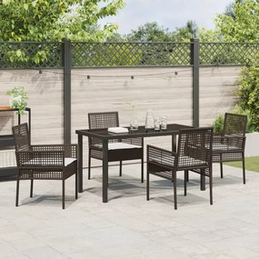5 Darabos Kerti Étkezőszett Párnákkal Barna Polyrattan