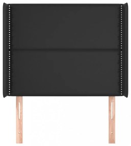fekete műbőr fejtámla szárnyakkal 83x16x118/128 cm