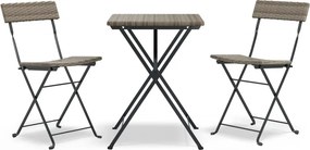 vidaXL 3 részes szürke összecsukható polyrattan bisztrószett