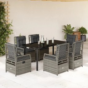 7 részes szürke polyrattan kerti étkezőgarnitúra párnával