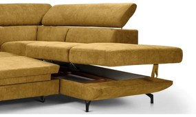 Bővíthető sarokkanapé tárolóval, L-alakú BRESCIA jobb oldali, sárga