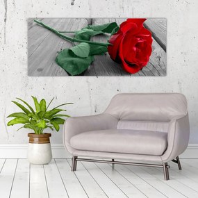 Kép - Piros rózsa zöld szárral (120x50 cm)