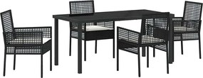 vidaXL Kert étkező szett párnával 5 pcs Fekete polirattan