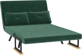 HOMCOM Kétszemélyes bársonykanapé, alvófunkcióval, 2 párnával, bársonyhatású, natúr-zöld