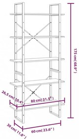 5 szintes szürke sonoma szerelt fa könyvszekrény 80x30x175 cm