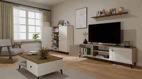 RTV POINT 2D TV állvány 183.5x40x12 cm, kasmír, fekete lábakkal, tölgy fedlappal