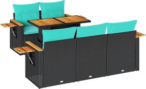 vidaXL 6 részes fekete polyrattan kerti ülőgarnitúra párnákkal