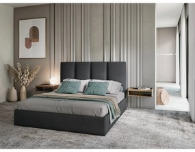 Sötétszürke kárpitozott franciaágy tárolóhellyel ágyráccsal 180x200 cm Juniper – Mazzini Beds