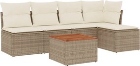 vidaXL 6 részes bézs polyrattan kerti ülőgarnitúra párnával