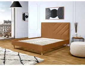 Narancssárga kárpitozott franciaágy ágyráccsal 180x200 cm Romane – Bobochic Paris