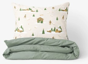 Goldea karácsonyi pamut ágyneműhuzat duo - karácsonyi dalok, zsálya színű hátoldal 150 x 200 és 50 x 60 cm