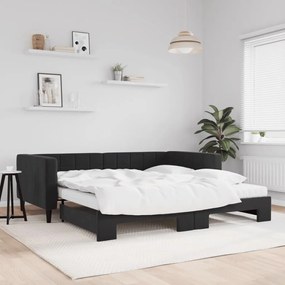 fekete kihúzható bársony heverő matraccal 100 x 200 cm