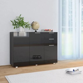 fekete magasfényű tálalószekrény 107x35x80,5 cm