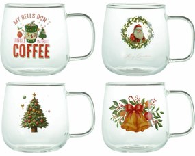 4 darab karácsonyi üvegbögrés szett nyomtatottmintával 400 ml