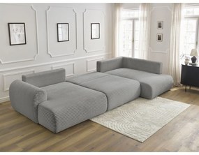 Sötétszürke kordbársony kinyitható sarokkanapé (bal oldali-U alakú) Lucien – Bobochic Paris