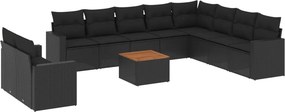 vidaXL 11 részes fekete polyrattan kerti ülőgarnitúra párnákkal