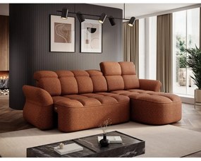 Terrakotta színű bársony kinyitható-tárolóhelyes sarokkanapé (jobb oldali-heverő résszel) Beneth – ELTAP