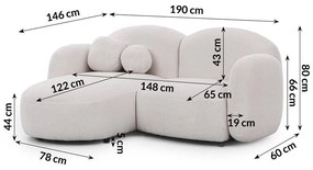 Krémszínű buklé sarokkanapé (bal oldali-heverő résszel) Orbit – Ropez