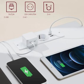 ZION éjjeliszekrény töltő funkcióval, 35x40x59 cm, fehér Vasagle