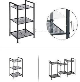 Fém polc, 3 szintes polc, bővíthető, állítható polcok, ipari design, fekete