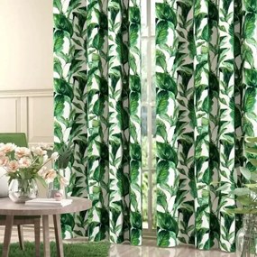 Modern zöld levélmintás nyomtatott függöny Gedira szalaggal 150x260cm