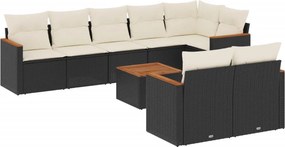 vidaXL 9 részes fekete polyrattan kerti ülőgarnitúra párnákkal