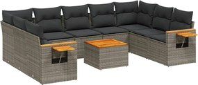 vidaXL 10 részes szürke polyrattan kerti ülőgarnitúra párnákkal