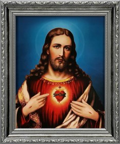 Vászonkép 31x26 Jézus Krisztus Jézus Szíve Ezüst Díszített Keret